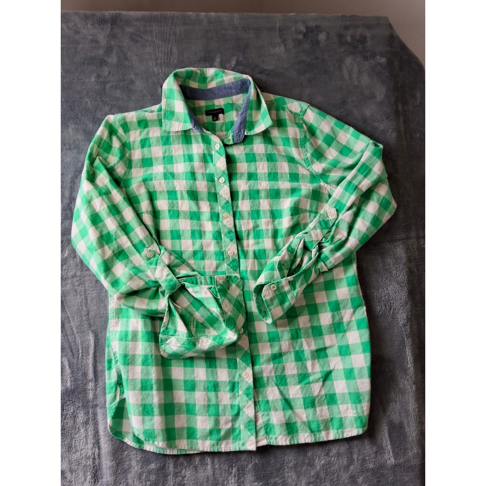 Talbots Womens Green White Gingham Buffalo Check Roll Tab Button Down‎ Shirt M